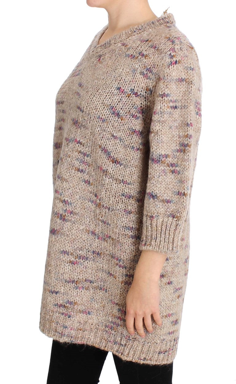 Beige stickad oversize tröja i ullblandning