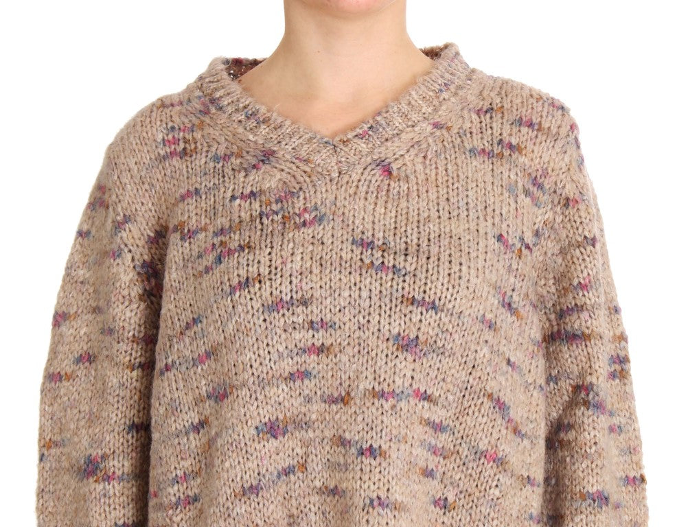 Beige stickad oversize tröja i ullblandning