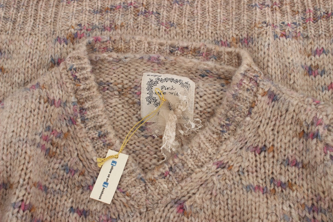 Beige stickad oversize tröja i ullblandning