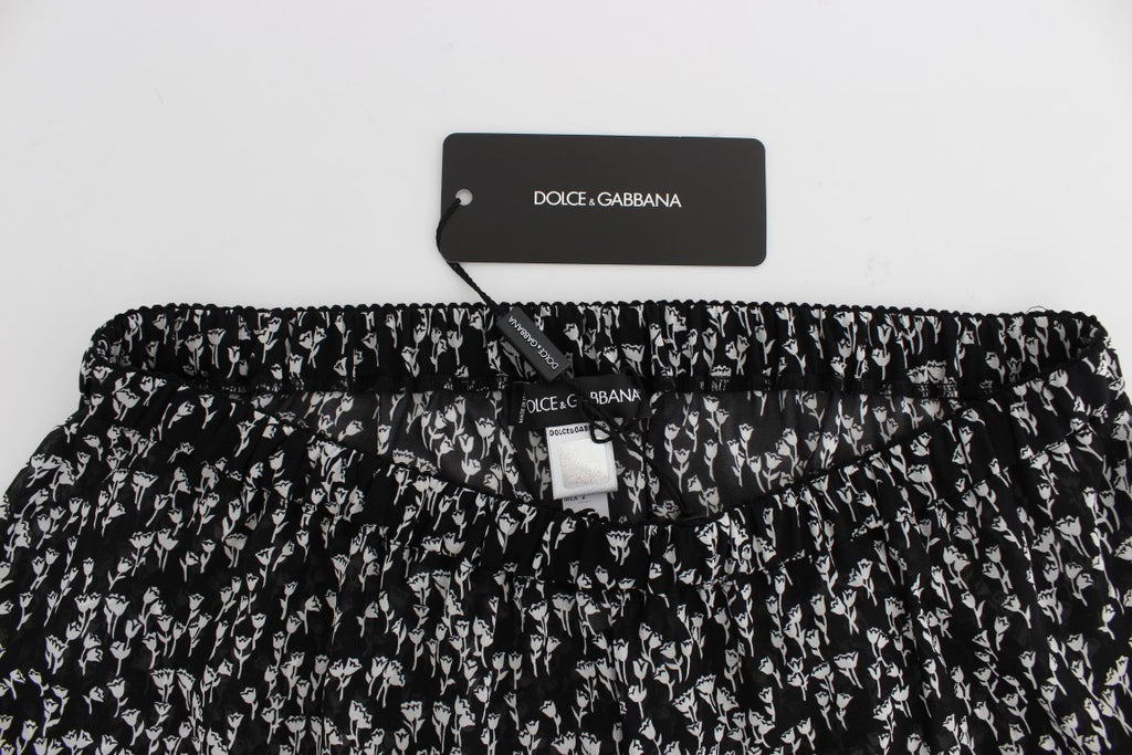 Svarta vita blommiga spets sidensömnadsshorts 