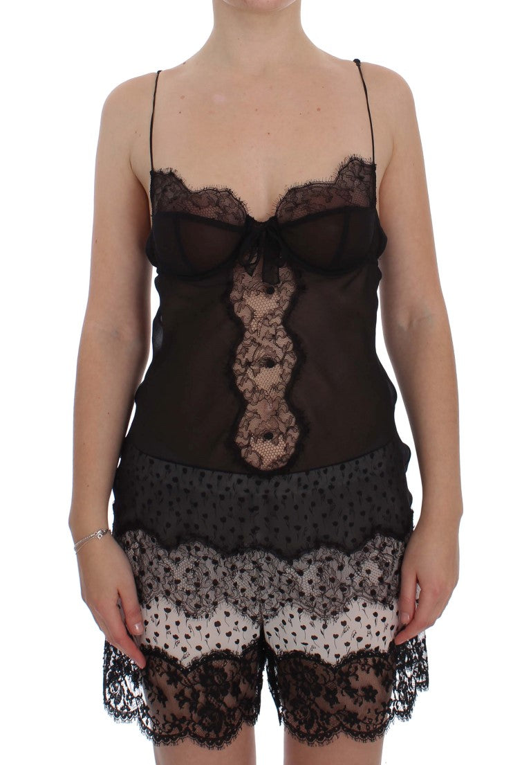 Svart sidenspets babydoll-underkläder