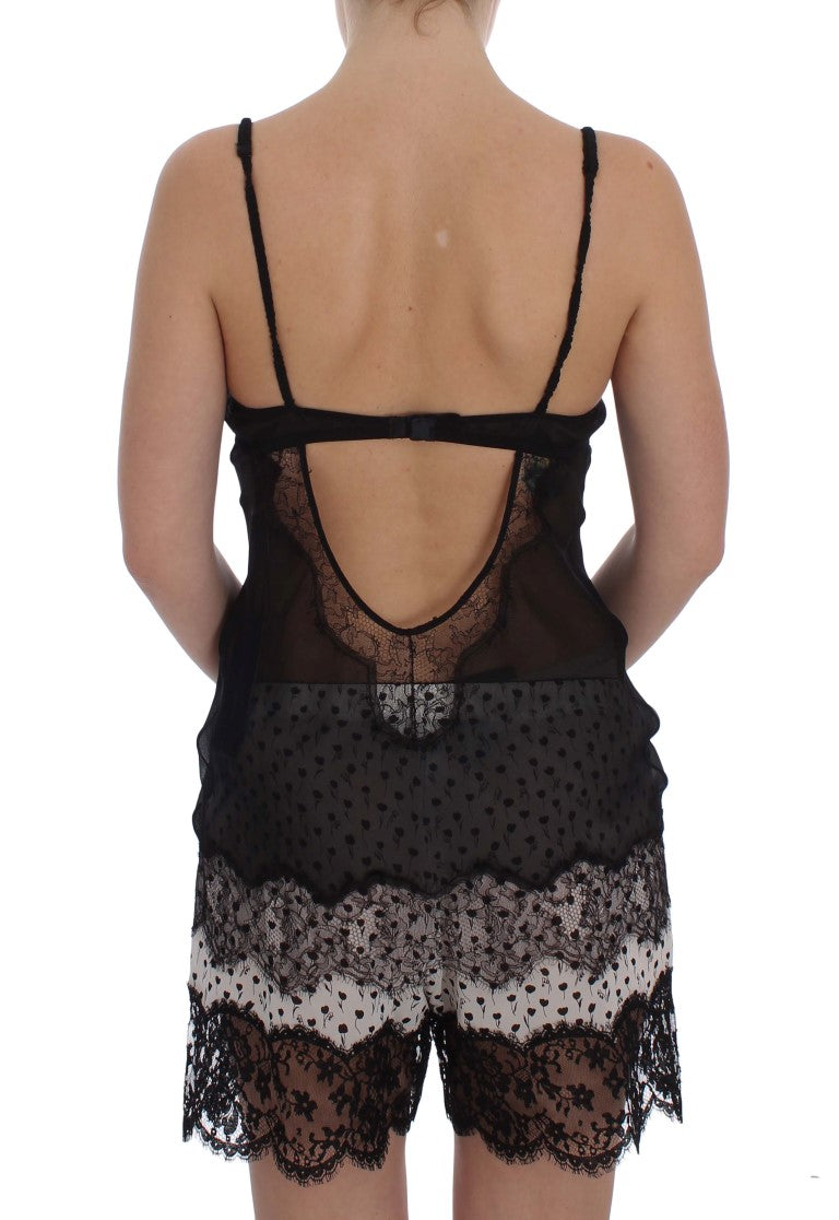Svart sidenspets babydoll-underkläder