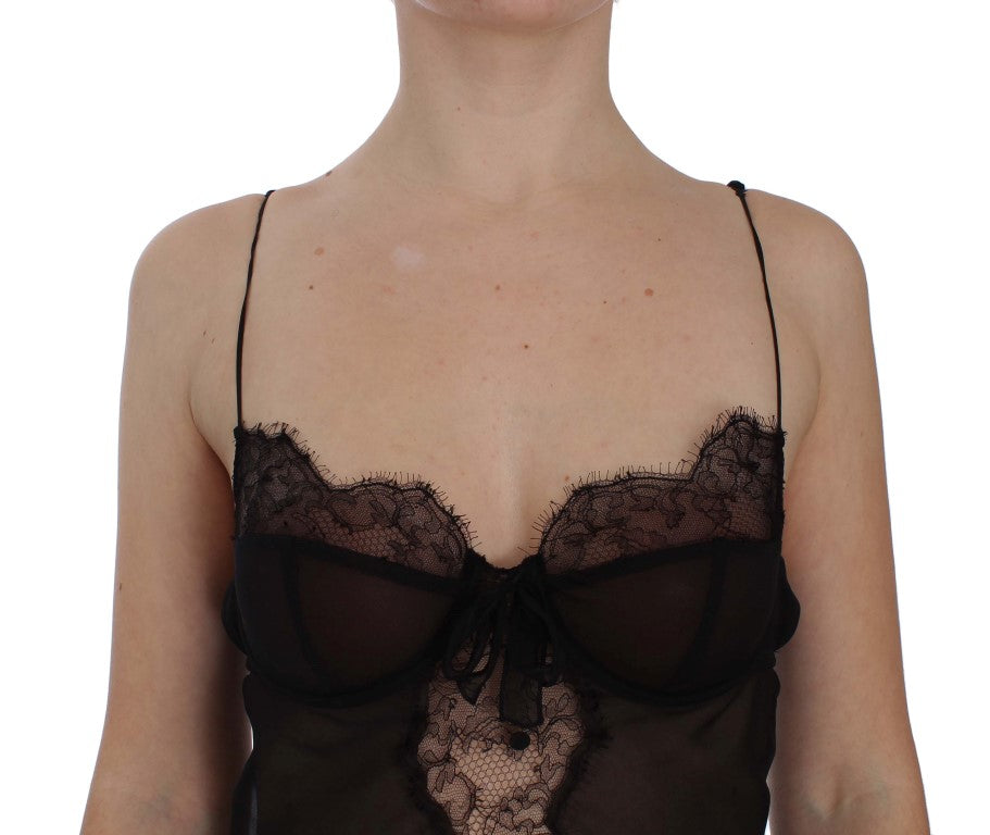 Svart sidenspets babydoll-underkläder