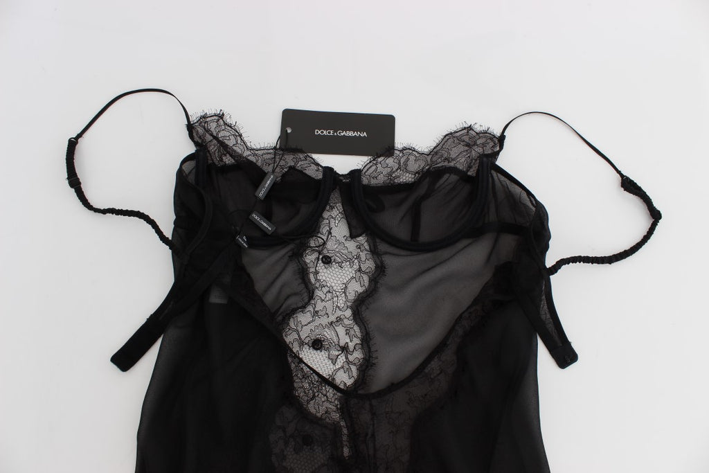 Svart sidenspets babydoll-underkläder