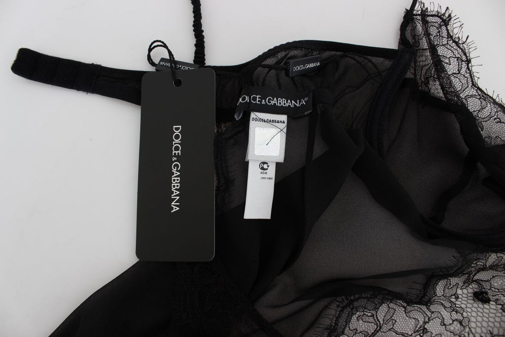 Svart sidenspets babydoll-underkläder