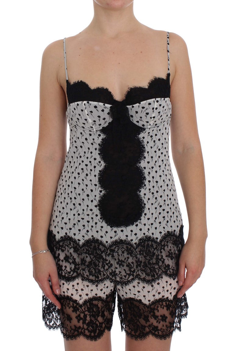 Svart sidenspets babydoll-underkläder