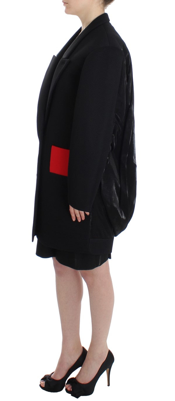 Svart frakk trench lang drapert jakke blazer