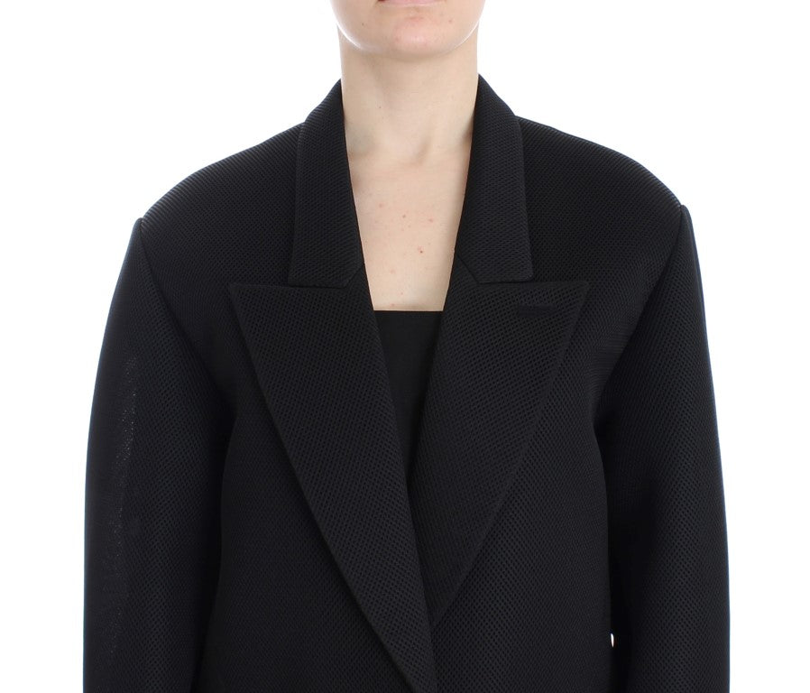 Svart frakk trench lang drapert jakke blazer