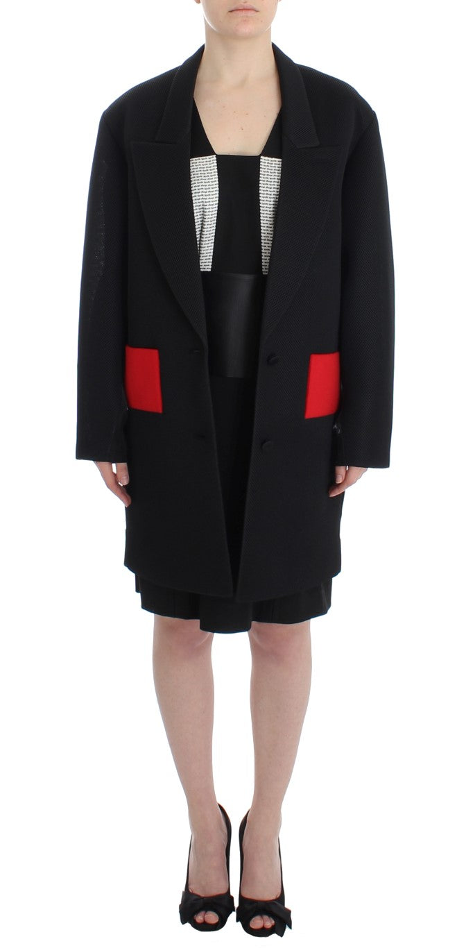 Svart frakk trench lang drapert jakke blazer