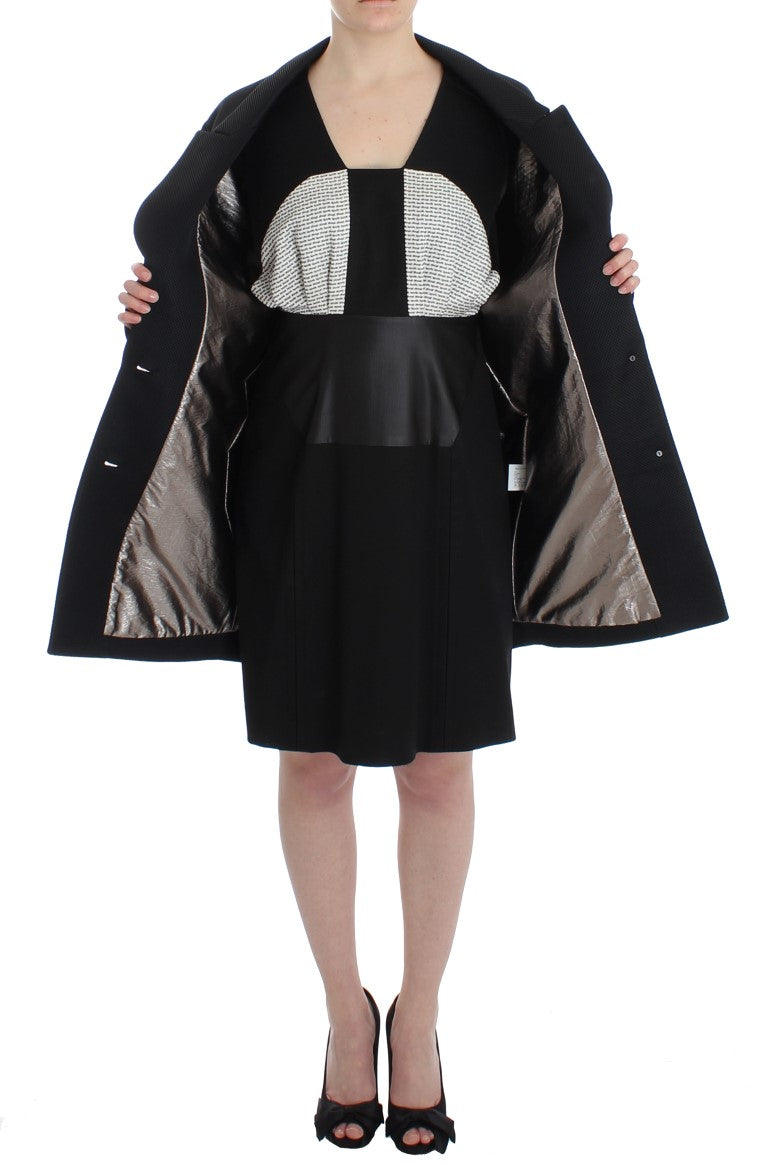 Svart frakk trench lang drapert jakke blazer