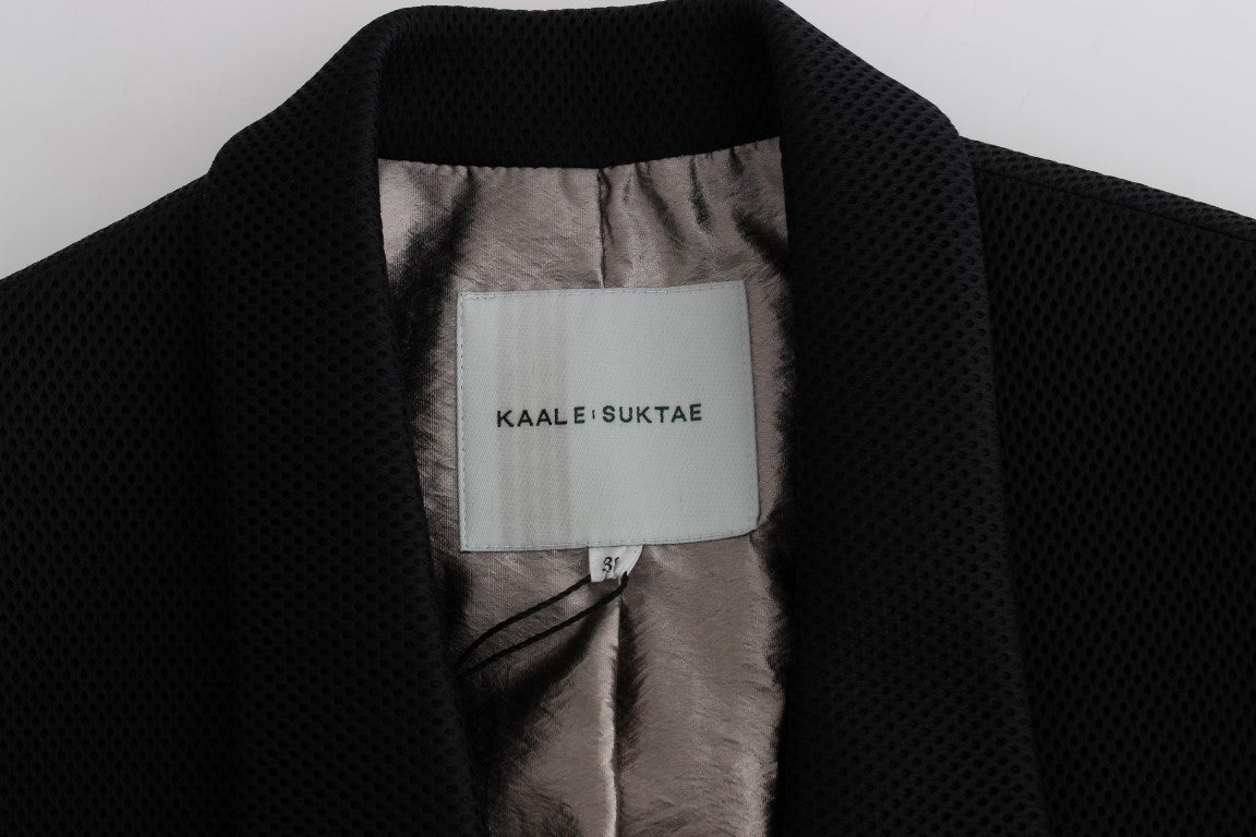 Svart frakk trench lang drapert jakke blazer