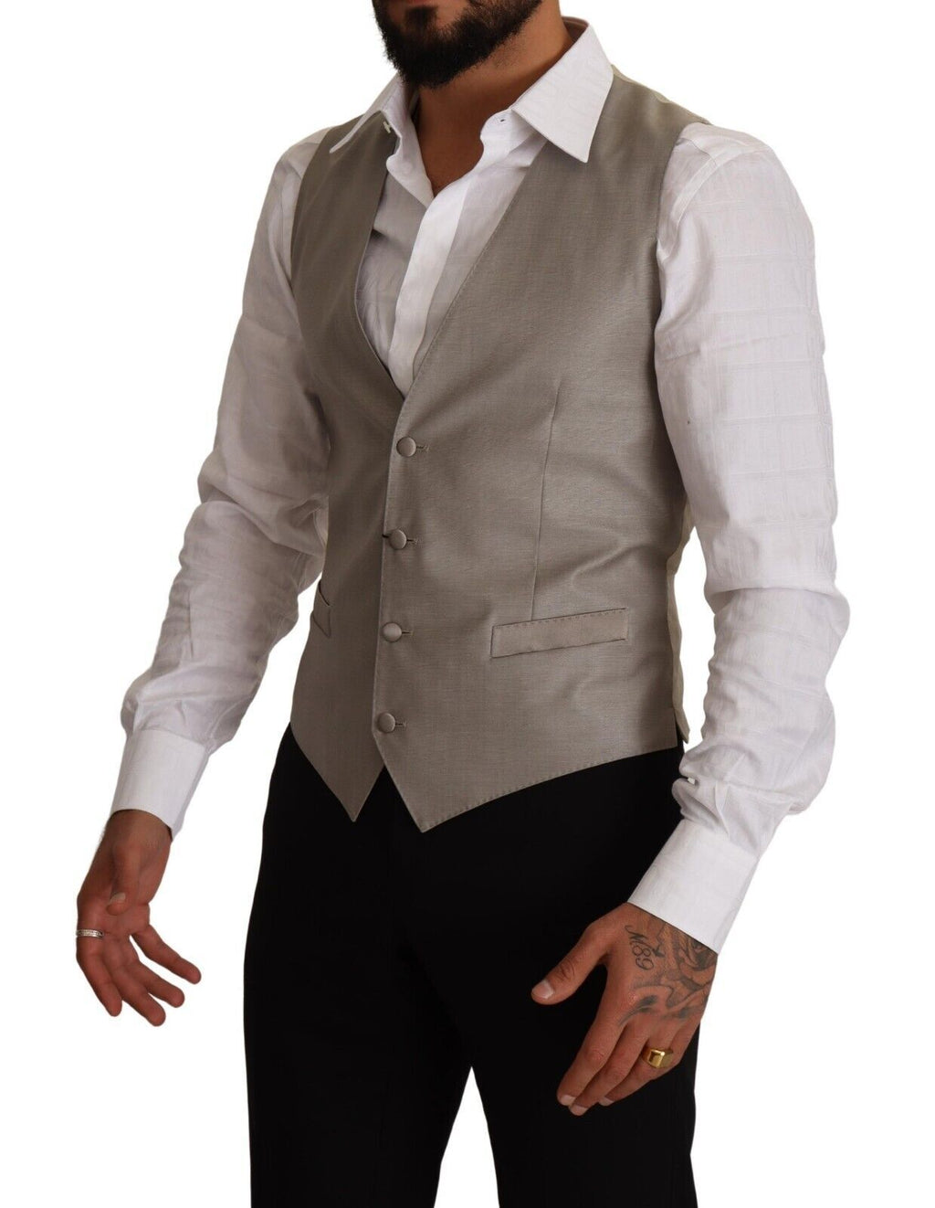 Beige ullvest med enkeltspent