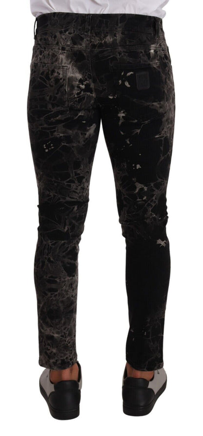 Dolce &amp; Gabbana svarta mönstrade skinny slim fit jeans