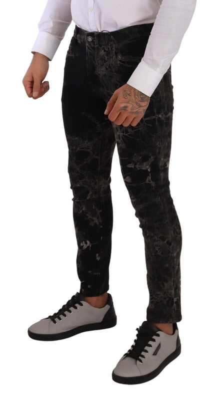 Dolce &amp; Gabbana svarta mönstrade skinny slim fit jeans