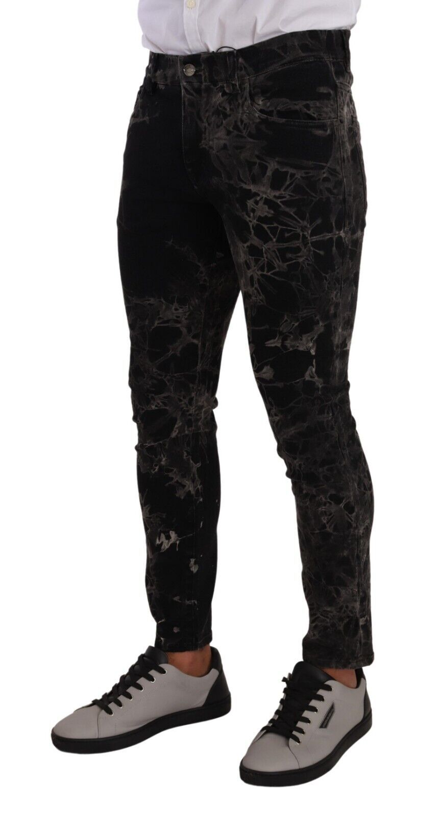Dolce &amp; Gabbana svarta mönstrade skinny slim fit jeans