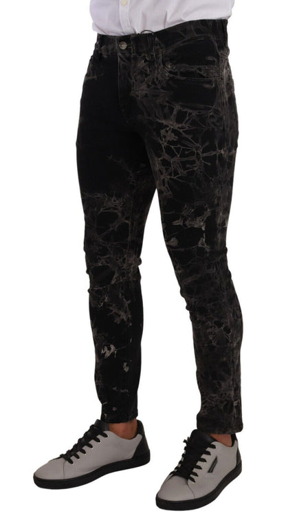 Dolce &amp; Gabbana svarta mönstrade skinny slim fit jeans