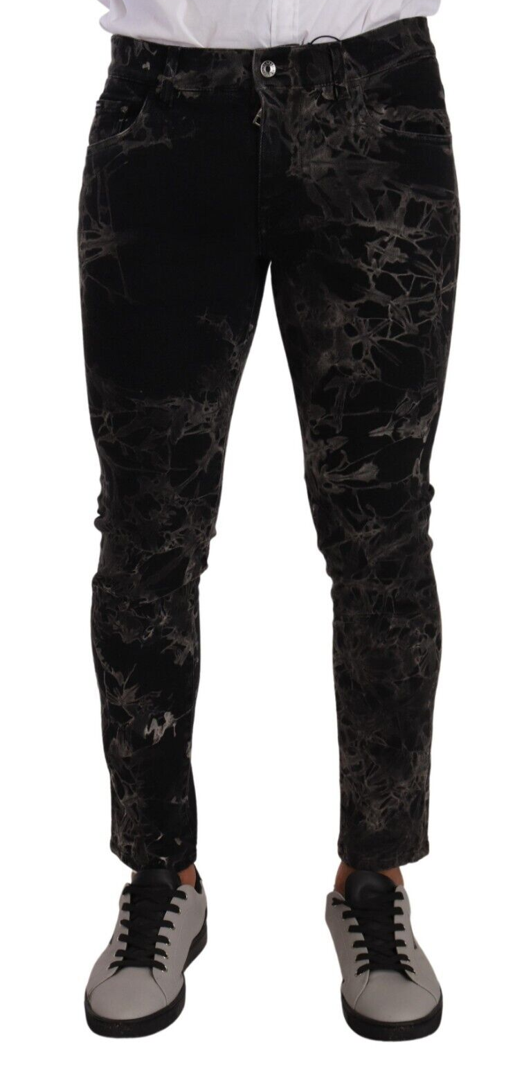Dolce &amp; Gabbana svarta mönstrade skinny slim fit jeans