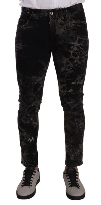 Dolce &amp; Gabbana svarta mönstrade skinny slim fit jeans