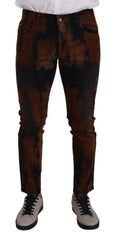 Dolce & Gabbana Black Brown Tie Dye Cotton Skinny Denim Jeans