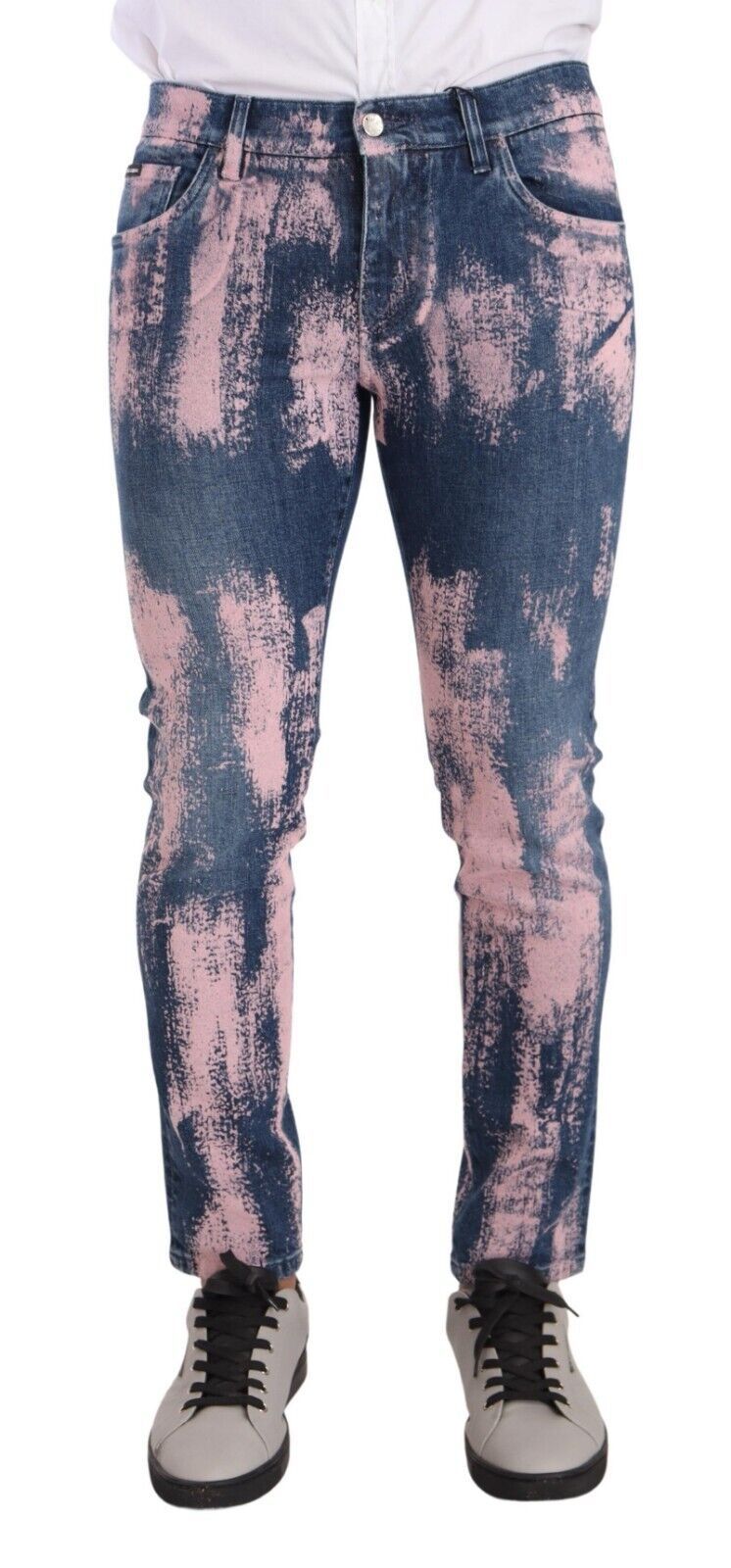 Dolce &amp; Gabbana Blå Rosa Tie Dye Bomull Skinny Denim Jeans