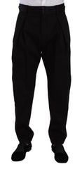 Dolce & Gabbana Black Cotton High Waist Men Trouser Dress Pants