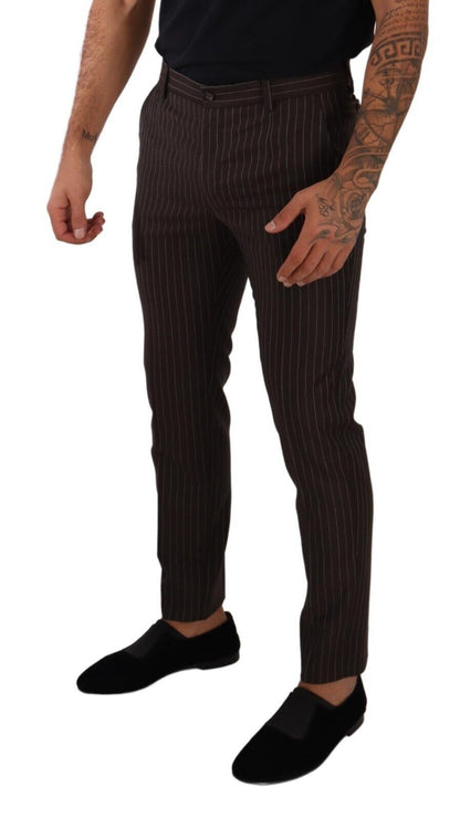 Dolce &amp; Gabbana Brune Stripete Ull Formelle Bukser Dressbukser