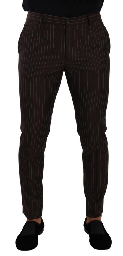 Dolce &amp; Gabbana Brune Stripete Ull Formelle Bukser Dressbukser