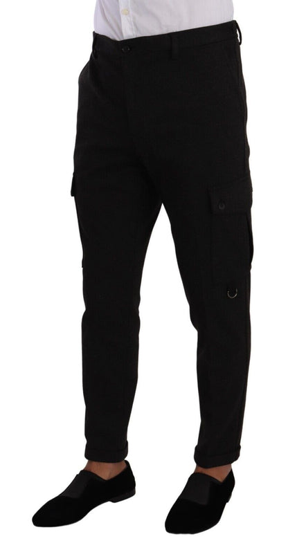 Dolce &amp; Gabbana Svarta Viskos Cargo Skinny Herrbyxor