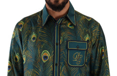Dolce & Gabbana Peacock Feather Print Silk Pajama Mens Shirt