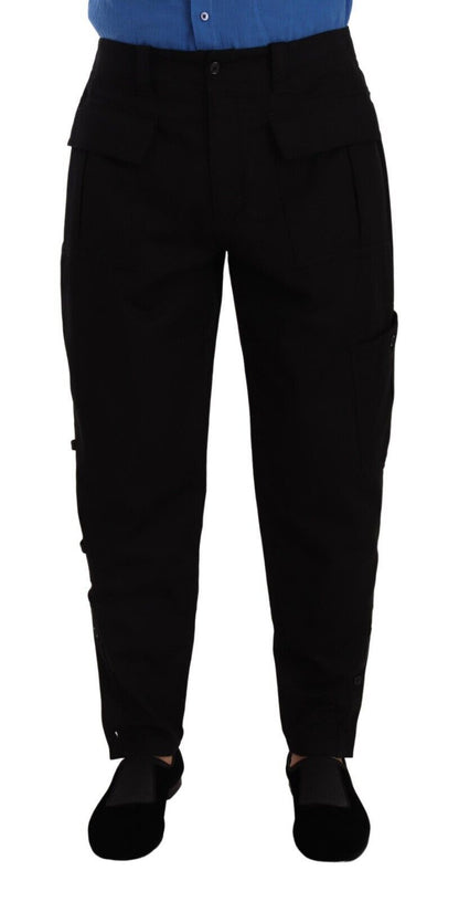 Dolce &amp; Gabbana svarte bomullsstretch-cargobukser med avsmalnende snitt