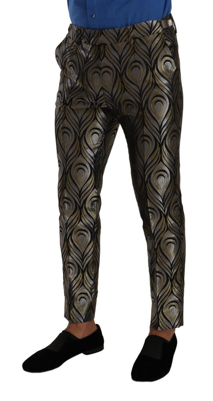 Dolce &amp; Gabbana Silver Guld Jacquard Herrbyxor Dressbyxor