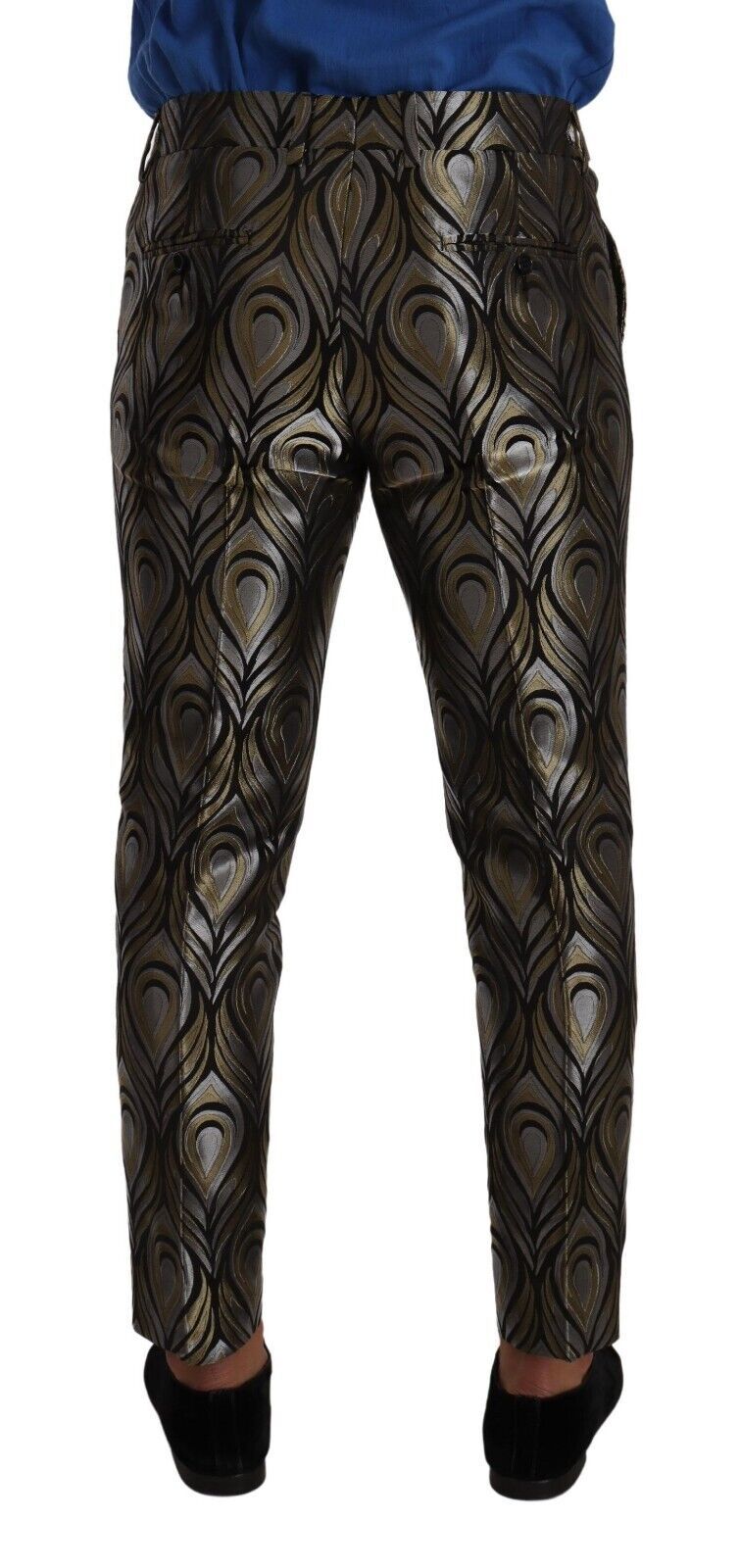 Dolce &amp; Gabbana Silver Guld Jacquard Herrbyxor Dressbyxor