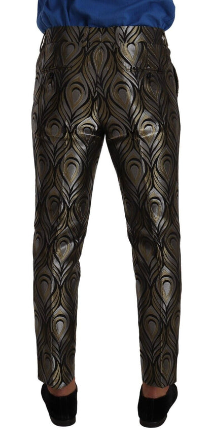 Dolce &amp; Gabbana Silver Guld Jacquard Herrbyxor Dressbyxor