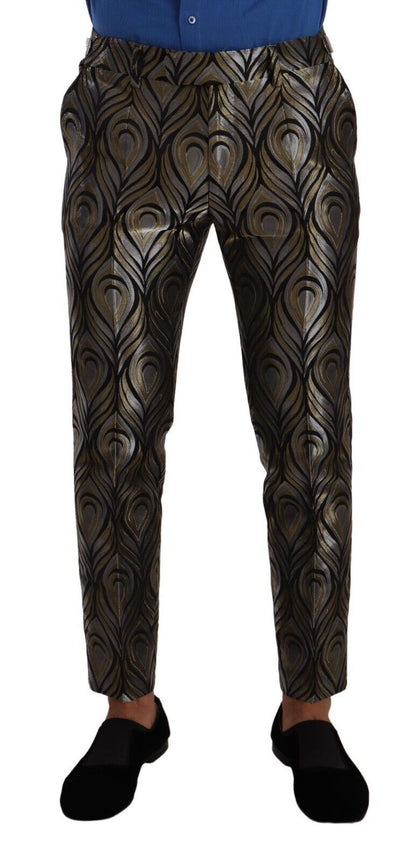 Dolce &amp; Gabbana Silver Guld Jacquard Herrbyxor Dressbyxor