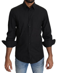 Dolce & Gabbana Black Cotton Formal Dress Men Top Shirt