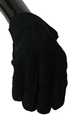 Dolce & Gabbana Black Leather Motorcycle Biker Mitten Gloves