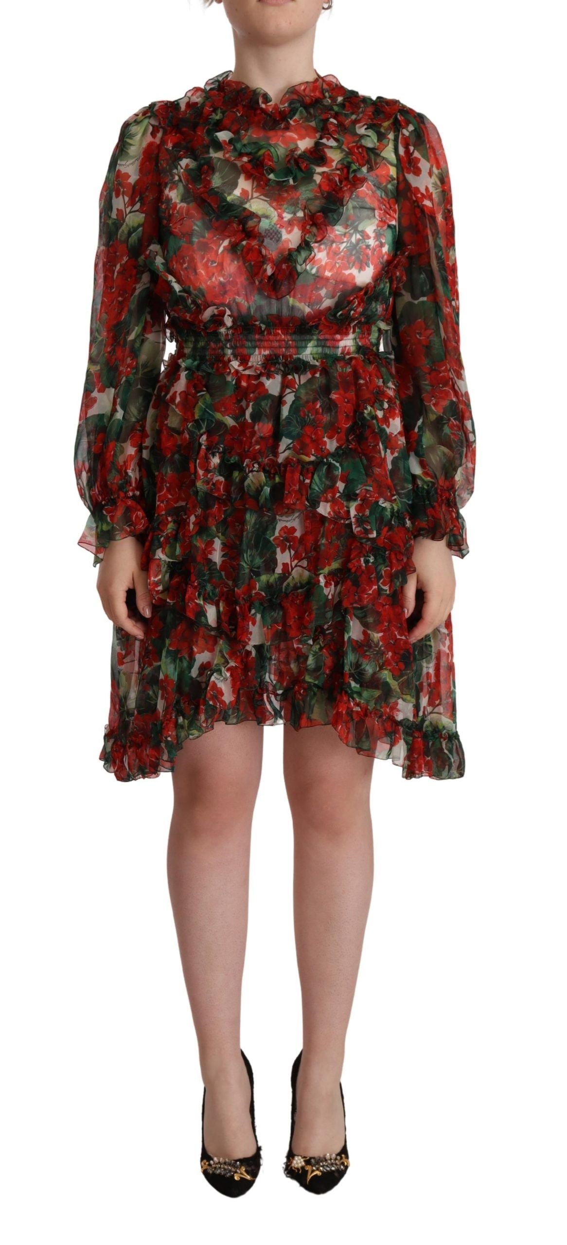 Dolce &amp; Gabbana Flerfärgad Röd Blommig Sidenlång Maxiklänning