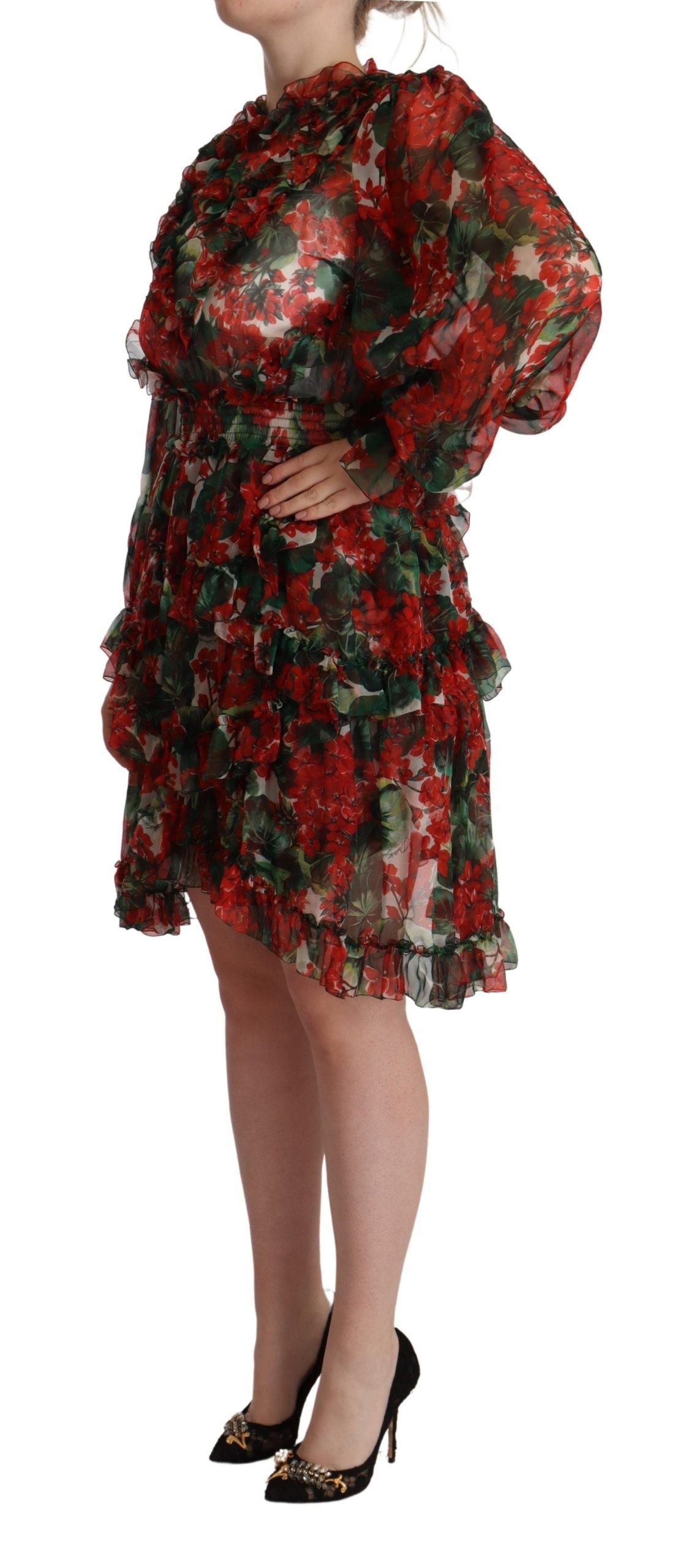 Dolce &amp; Gabbana Flerfärgad Röd Blommig Sidenlång Maxiklänning