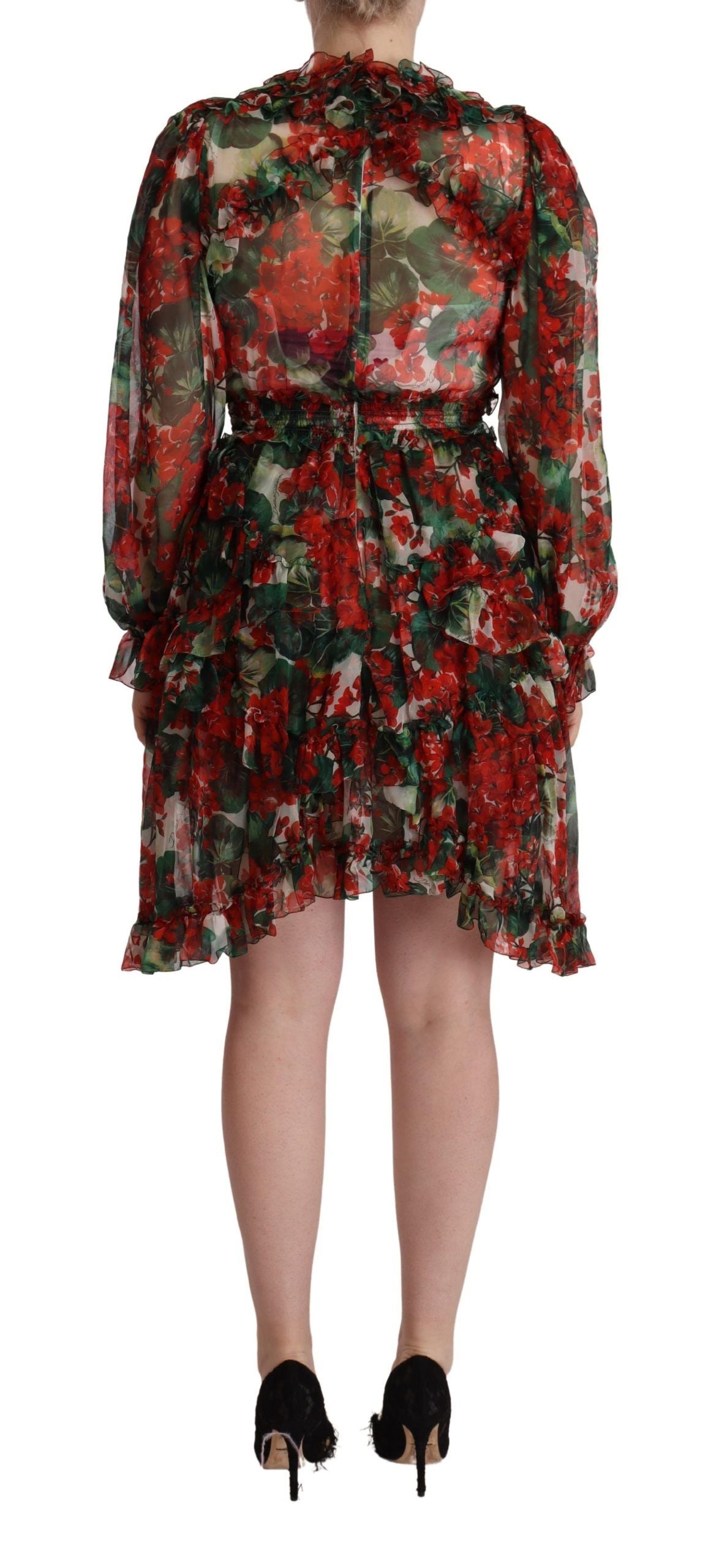 Dolce &amp; Gabbana Flerfärgad Röd Blommig Sidenlång Maxiklänning