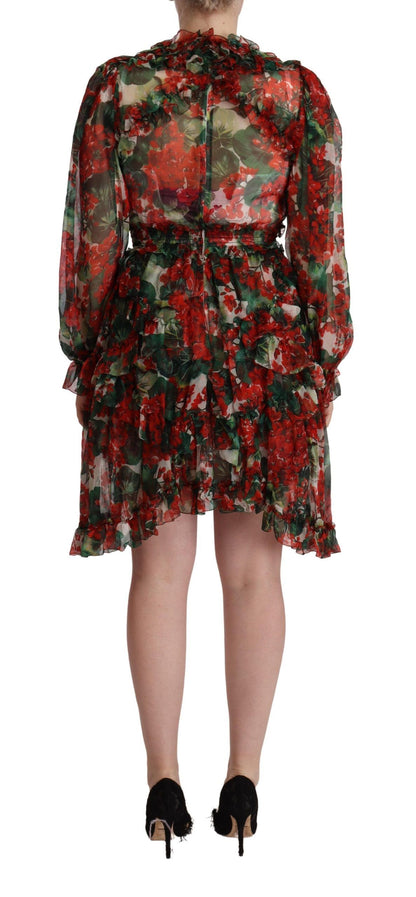 Dolce &amp; Gabbana Flerfärgad Röd Blommig Sidenlång Maxiklänning