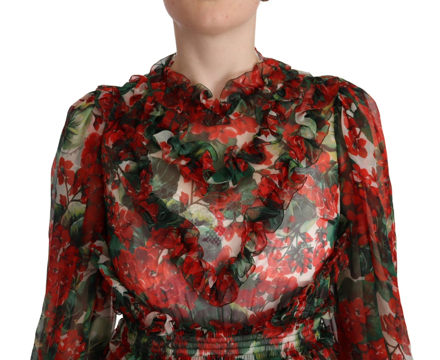 Dolce &amp; Gabbana Flerfärgad Röd Blommig Sidenlång Maxiklänning