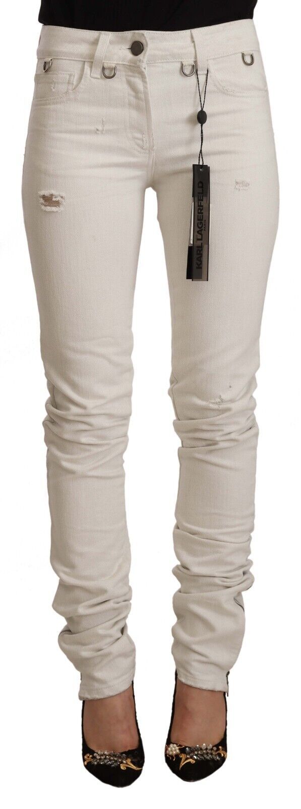 Vita slim fit jeans med medelhög midja i bomullsdenim