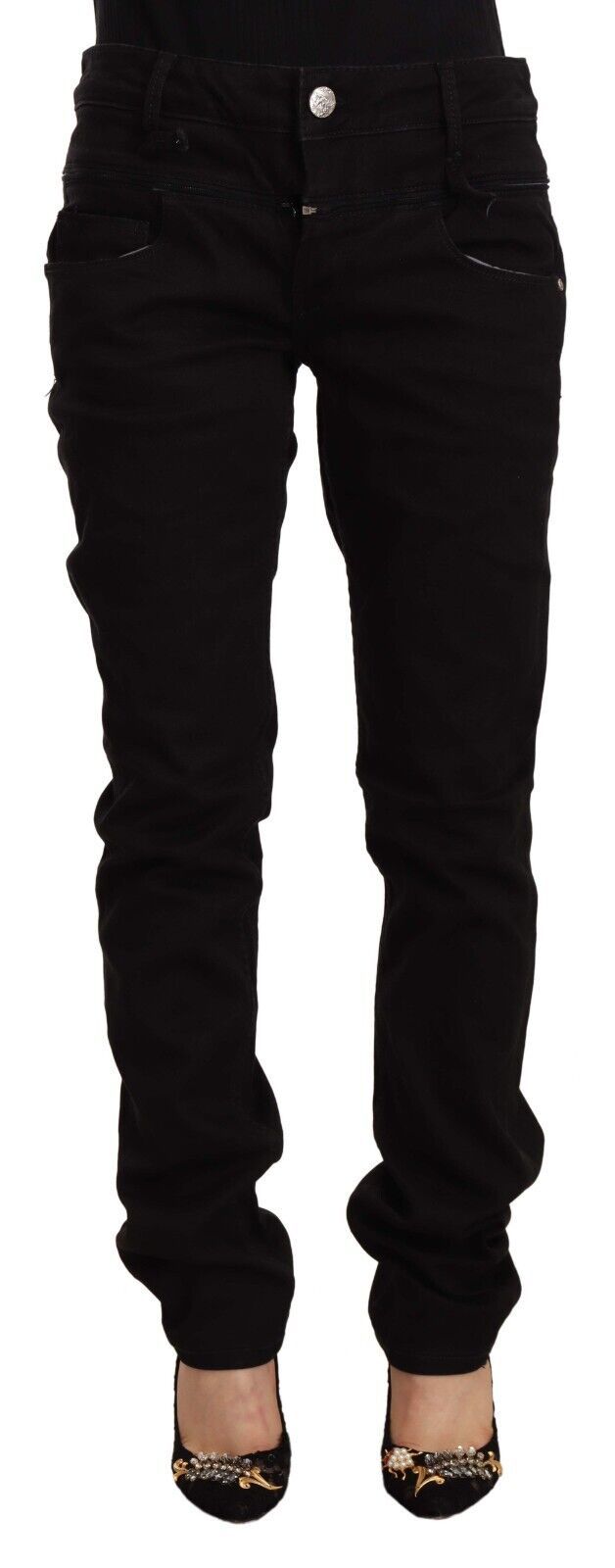 Svarte skinny jeans med lav midje i bomullsstretch og denim