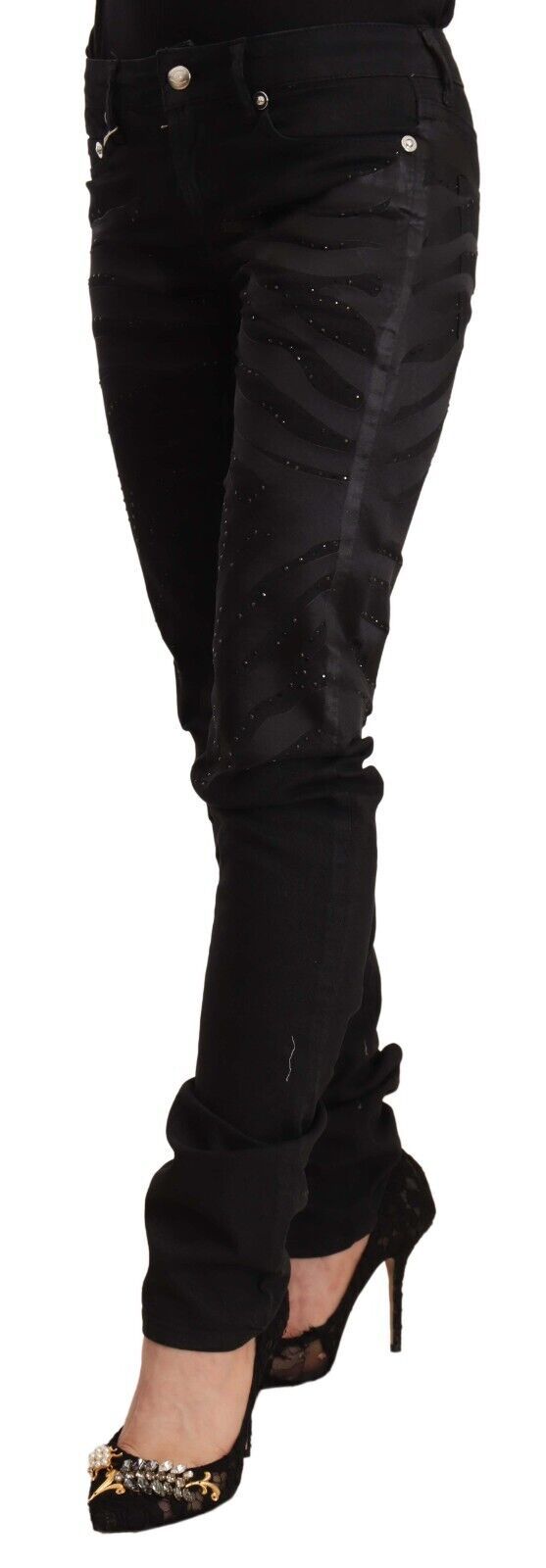 Svarta skinny jeans med medelhög midja och utsmyckade detaljer