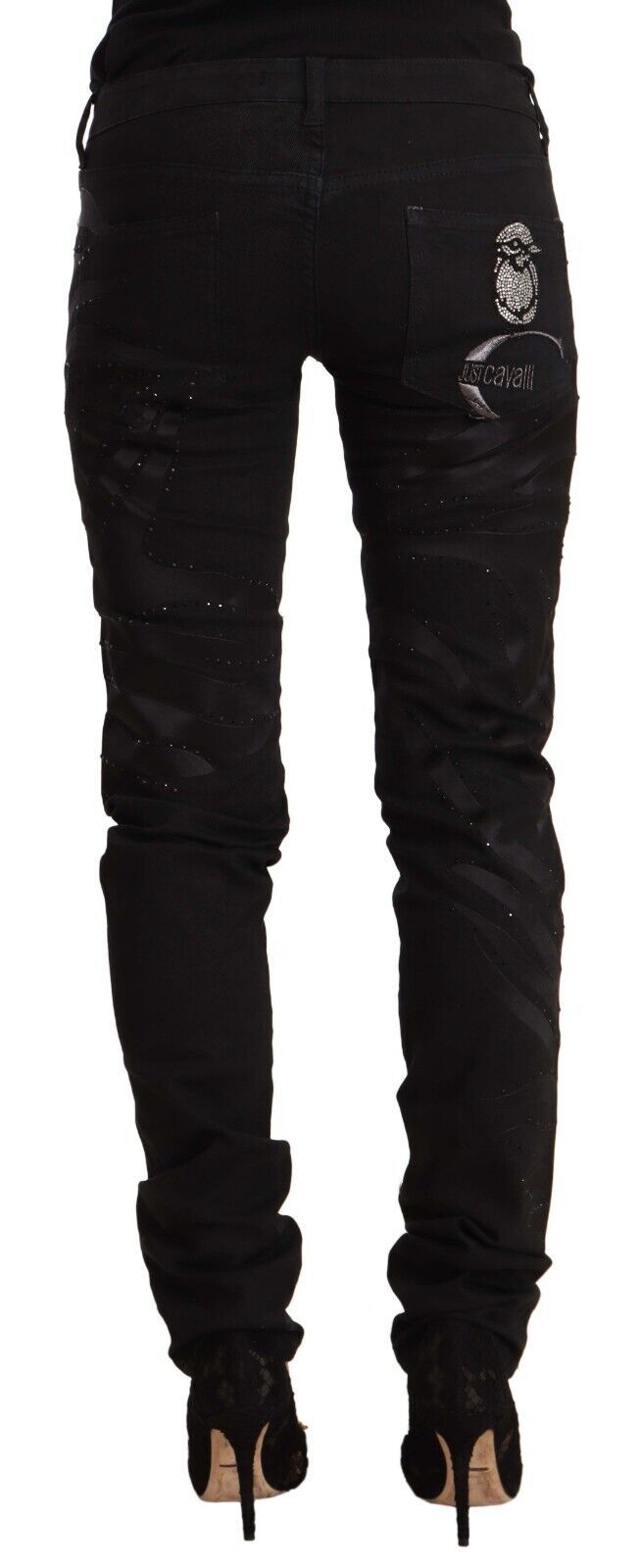 Svarta skinny jeans med medelhög midja och utsmyckade detaljer