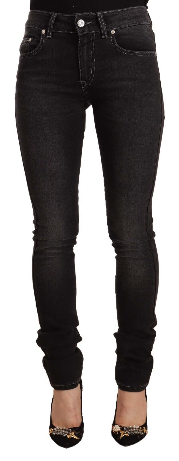 Svarta tvättade skinny jeans med medelhög midja i bomullsdenim