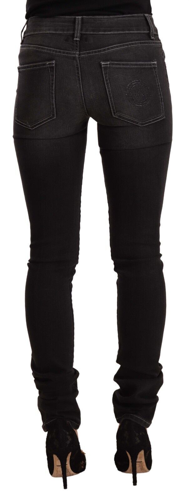 Svarta tvättade skinny jeans med medelhög midja i bomullsdenim