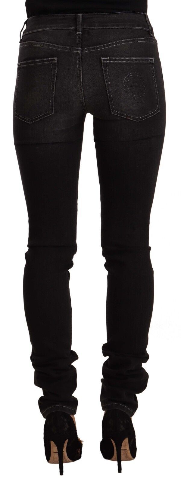 Svarta tvättade skinny slim fit jeans med medelhög midja i bomull