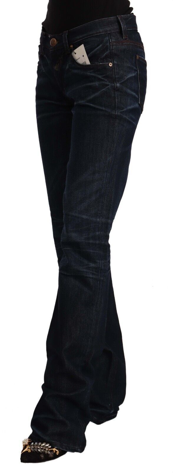Mörkblå raka jeans med medelhög midja i bomullsdenim