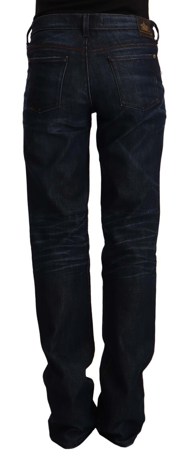 Mörkblå raka jeans med medelhög midja i bomullsdenim